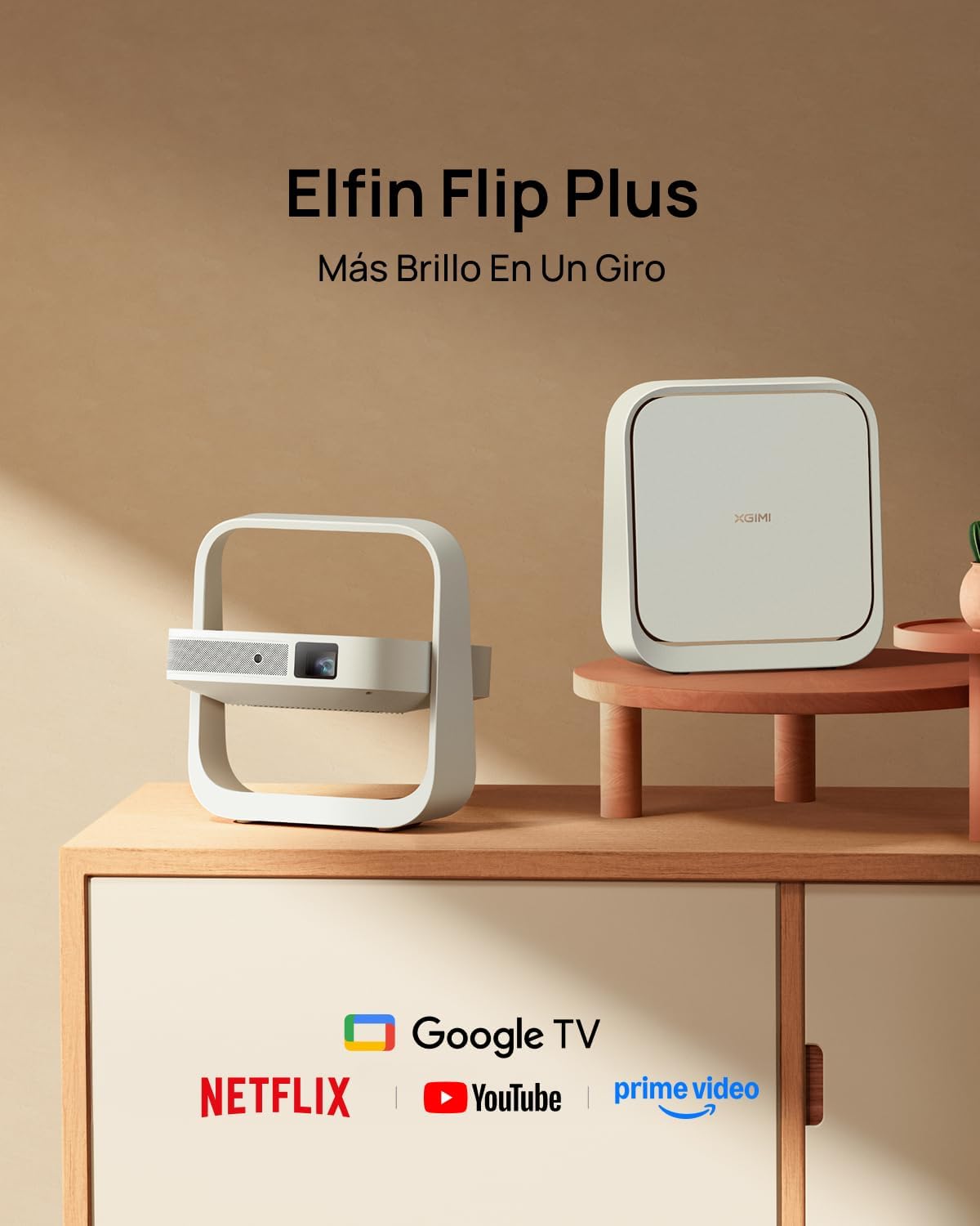 XGIMI Elfin Flip Plus Proyector Portátil, 500 Lúmenes ISO, Resolución 1080P, Google TV con Netflix Oficial, Soporte 150°, Altavoces Integrados de 2 x 3W, WiFi, Bluetooth, Adaptación a la Pantalla - 2