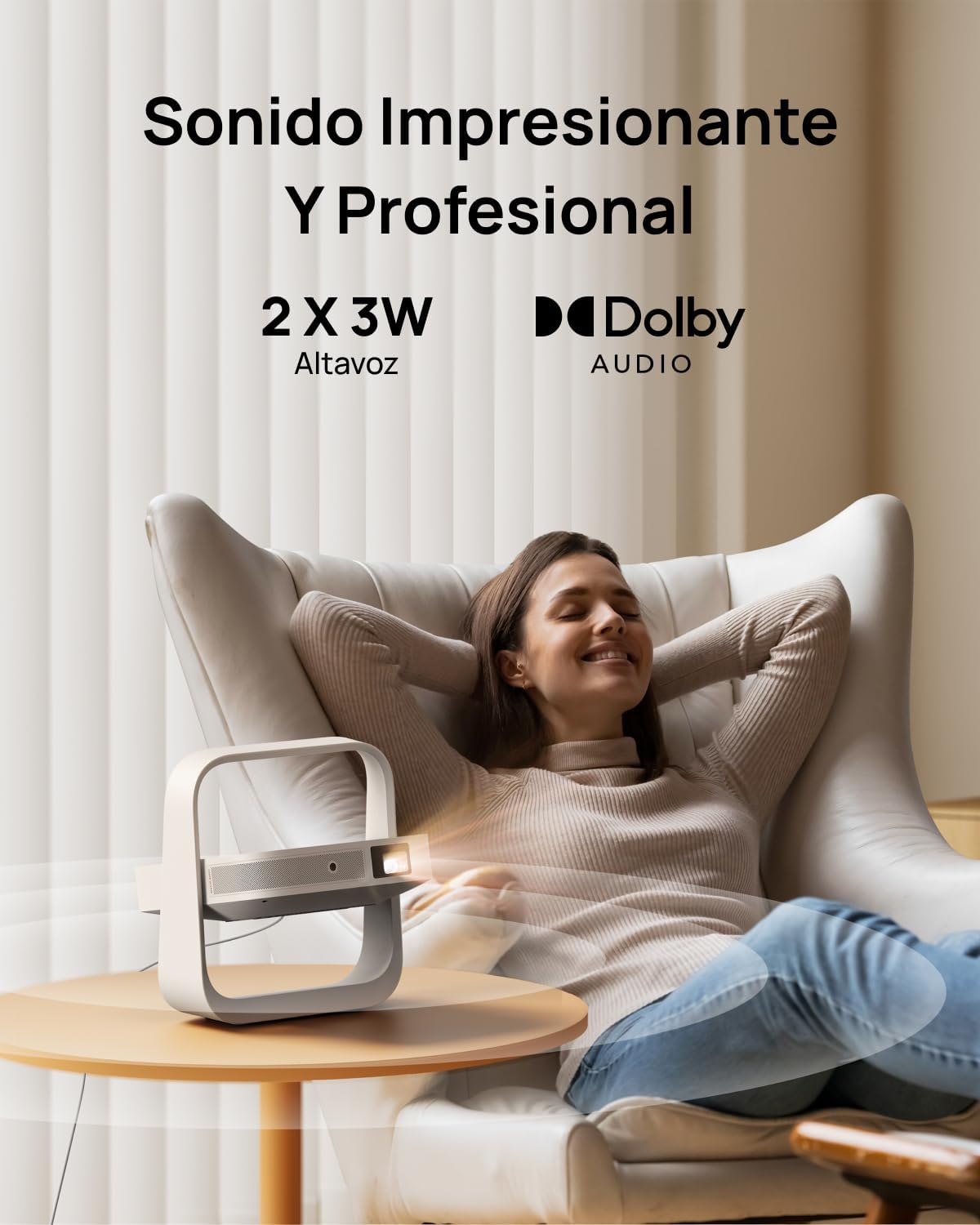 XGIMI Elfin Flip Plus Proyector Portátil, 500 Lúmenes ISO, Resolución 1080P, Google TV con Netflix Oficial, Soporte 150°, Altavoces Integrados de 2 x 3W, WiFi, Bluetooth, Adaptación a la Pantalla - 5