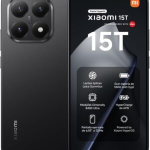 XIAOMI 15T - Smartphone de 12+256GB, Lente óptica Leica Summilux, MediaTek Dimensity 8400-Ultra, Pantalla Eye Care de 6,83" 120 Hz, HyperCharge de 67W, Cargador no Incluido, Negro (Versión ES)