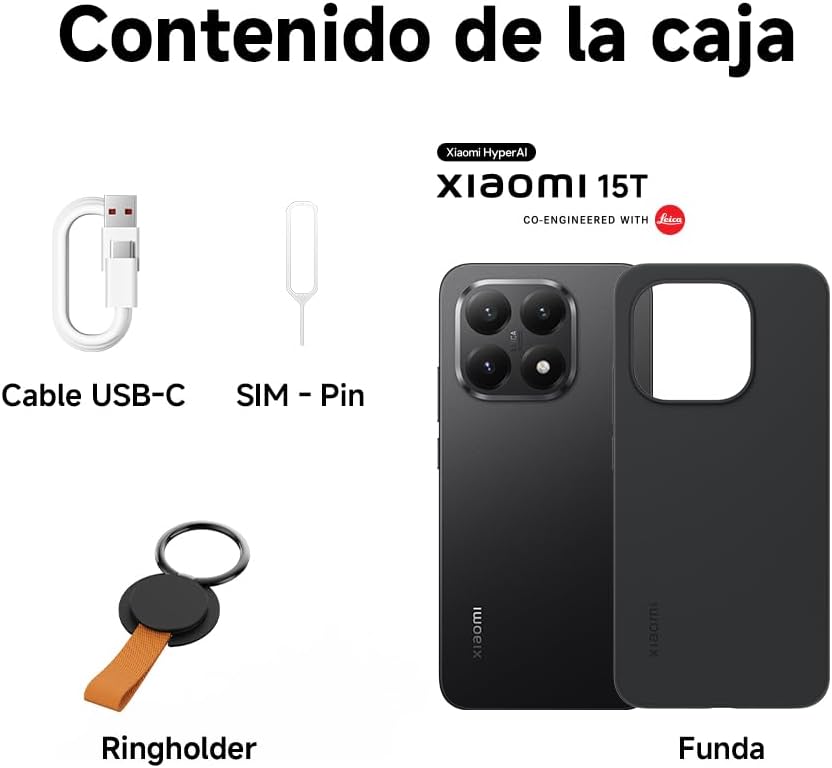 XIAOMI 15T - Smartphone de 12+256GB, Lente óptica Leica Summilux, MediaTek Dimensity 8400-Ultra, Pantalla Eye Care de 6,83" 120 Hz, HyperCharge de 67W, Cargador no Incluido, Negro (Versión ES) - 5