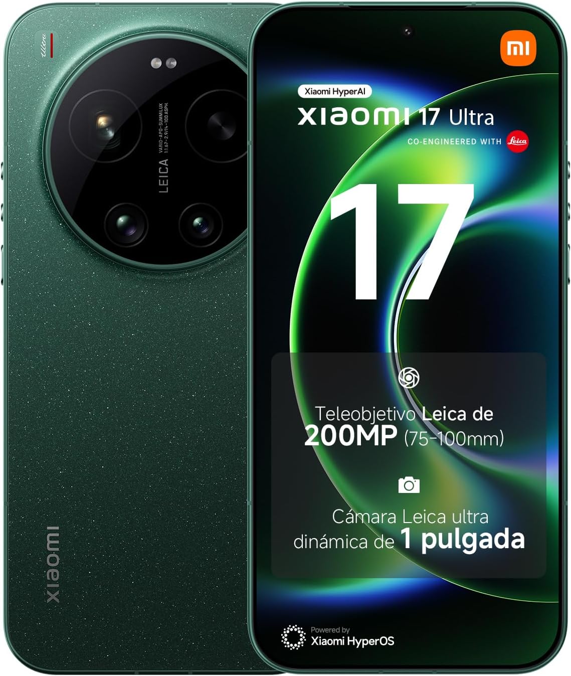XIAOMI 17 Ultra - Smartphone de 16+512GB, Teleobjetivo Leica de 200 MP (75-100 mm), Snapdragon 8 Elite Gen 5, HyperAI, 1 año de garantía Extra, Cargador no Incluido, Verde (Versión ES) - 1
