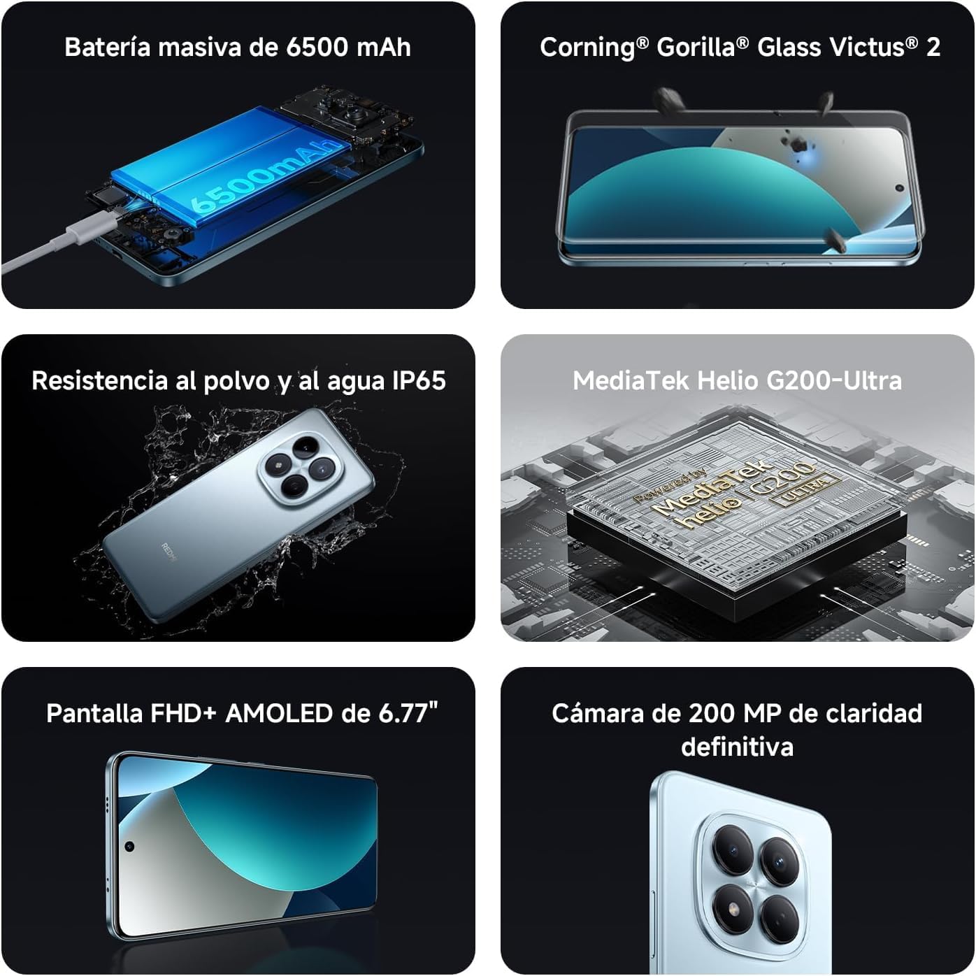 XIAOMI REDMI Note 15 Pro 4G - Smartphone de 12+512GB, batería de 6500 mAh, cámara de 200 MP, Pantalla AMOLED FHD+ de 6,77 Pulgadas, Titanio Color, Included 67W Charger - 2