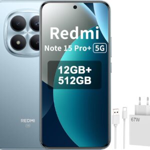 XIAOMI REDMI Note 15 Pro+ 5G Smartphone - 12+512GB, 6.83" AMOLED Display, 1.5K AMOLED Screen, Snapdragon 7s Gen 4, 200MP Camera, Azul Glaciar, Included 67W Charger