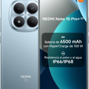 XIAOMI REDMI Note 15 Pro+ 5G - Smartphone de 8+256GB, Pantalla AMOLED 6,83" 1.5K AMOLED, Snapdragon 7s Gen 4, cámara de 200 MP, Hypercharge 100W, Cargador no Incluido, Azul Glaciar (Versión ES)