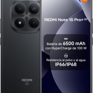 XIAOMI REDMI Note 15 Pro+ 5G - Smartphone de 8+256GB, Pantalla AMOLED 6,83" 1.5K AMOLED, Snapdragon 7s Gen 4, cámara de 200 MP, Hypercharge 100W, Cargador no Incluido, Negro (Versión ES)