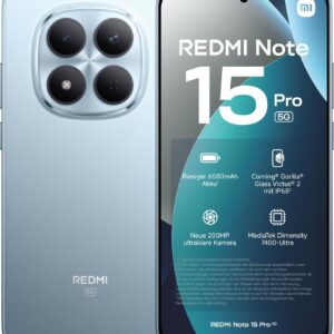 XIAOMI REDMI Note 15 Pro 5G - Smartphone de 8+256GB, Pantalla de 6,83" 1.5K AMOLED, MediaTek Dimensity 7400-Ultra, cámara de 200MP, batería de 6580 mAh, Azul Glaciar