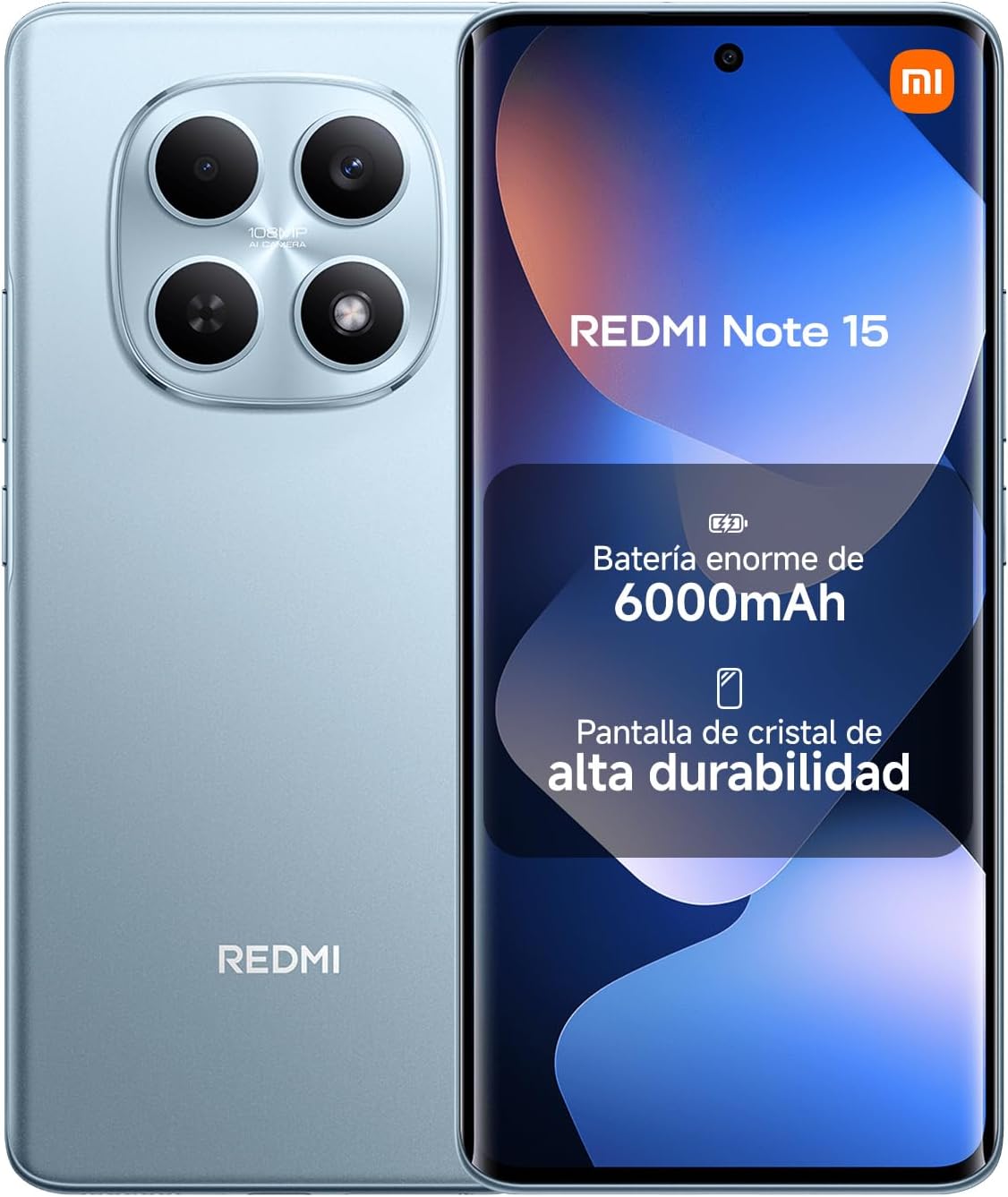 XIAOMI REDMI Note 15 - Smartphone de 6+128GB, Pantalla AMOLED FHD+ de 6,77", MediaTek Helio G100-Ultra, cámara de 108MP, batería de 6000 mAh, Cargador no Incluido, Azul Glaciar (Versión ES) - 1