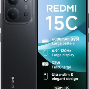 XIAOMI Redmi 15C, Smartphone 4+256GB, Pantalla de 17.5 cm 120Hz de 7.99 mm, diseño MediaTek Helio G81-Ultra Octa-Core, cámara Dual AI de 50 MP, 6000 mAh, Negro Medianoche, Cargador no Incluido