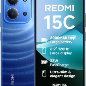 XIAOMI Redmi 15C, Smartphone 4+256GB, Pantalla de 6.99 Pulgadas, 120 Hz, diseño de 7.99 mm, MediaTek Helio G81-Ultra Octa-Core, cámara Dual AI de 50 MP, 6000 mAh, Azul luz de Luna, Cargador no