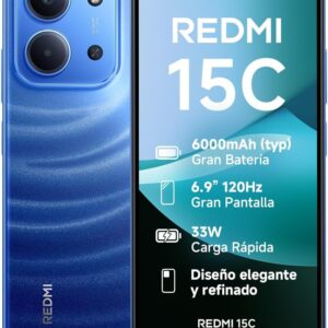 XIAOMI Redmi 15C - Smartphone de 4+128GB, Cámara Dual con IA de 50 MP, Pantalla inmersiva de 6,9" 120 Hz, Potente procesador octacore, Carga rápida de 33W, Cargador no Incluido, Azul (Versión ES)