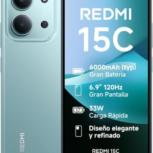 XIAOMI Redmi 15C - Smartphone de 4+128GB, Cámara Dual con IA de 50 MP, Pantalla inmersiva de 6,9" 120 Hz, Potente procesador octacore, Carga rápida de 33W, Cargador no Incluido, Verde (Versión ES)