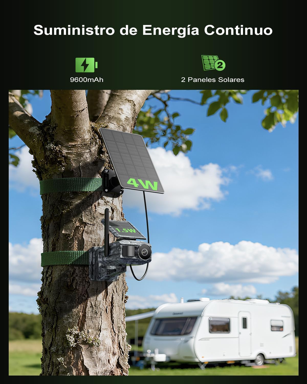 Xega Cámara Solar 4G con Tarjeta SIM 2 Paneles Solares, Fototrampeo Caza Exterior Inalámbrica, Detección de Movimiento, Visión Nocturna Sin Luz, Rotación 220°, Alertas En App (WiFi No Compatible) - 3