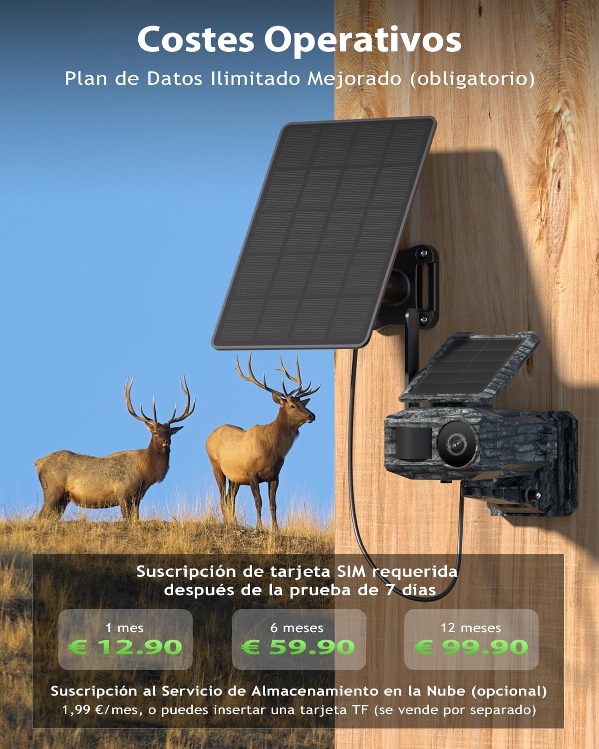 Xega Cámara Solar 4G con Tarjeta SIM 2 Paneles Solares, Fototrampeo Caza Exterior Inalámbrica, Detección de Movimiento, Visión Nocturna Sin Luz, Rotación 220°, Alertas En App (WiFi No Compatible) - 4