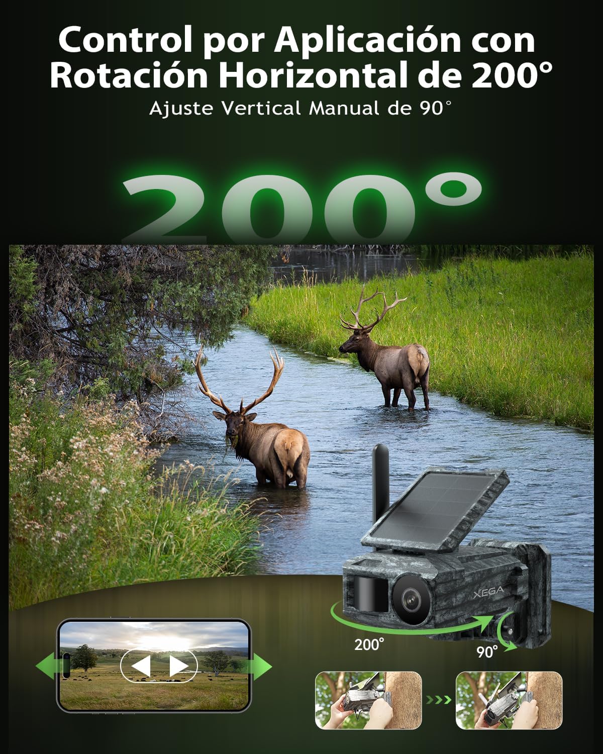 Xega Cámara Solar 4G con Tarjeta SIM 2 Paneles Solares, Fototrampeo Caza Exterior Inalámbrica, Detección de Movimiento, Visión Nocturna Sin Luz, Rotación 220°, Alertas En App (WiFi No Compatible) - 6