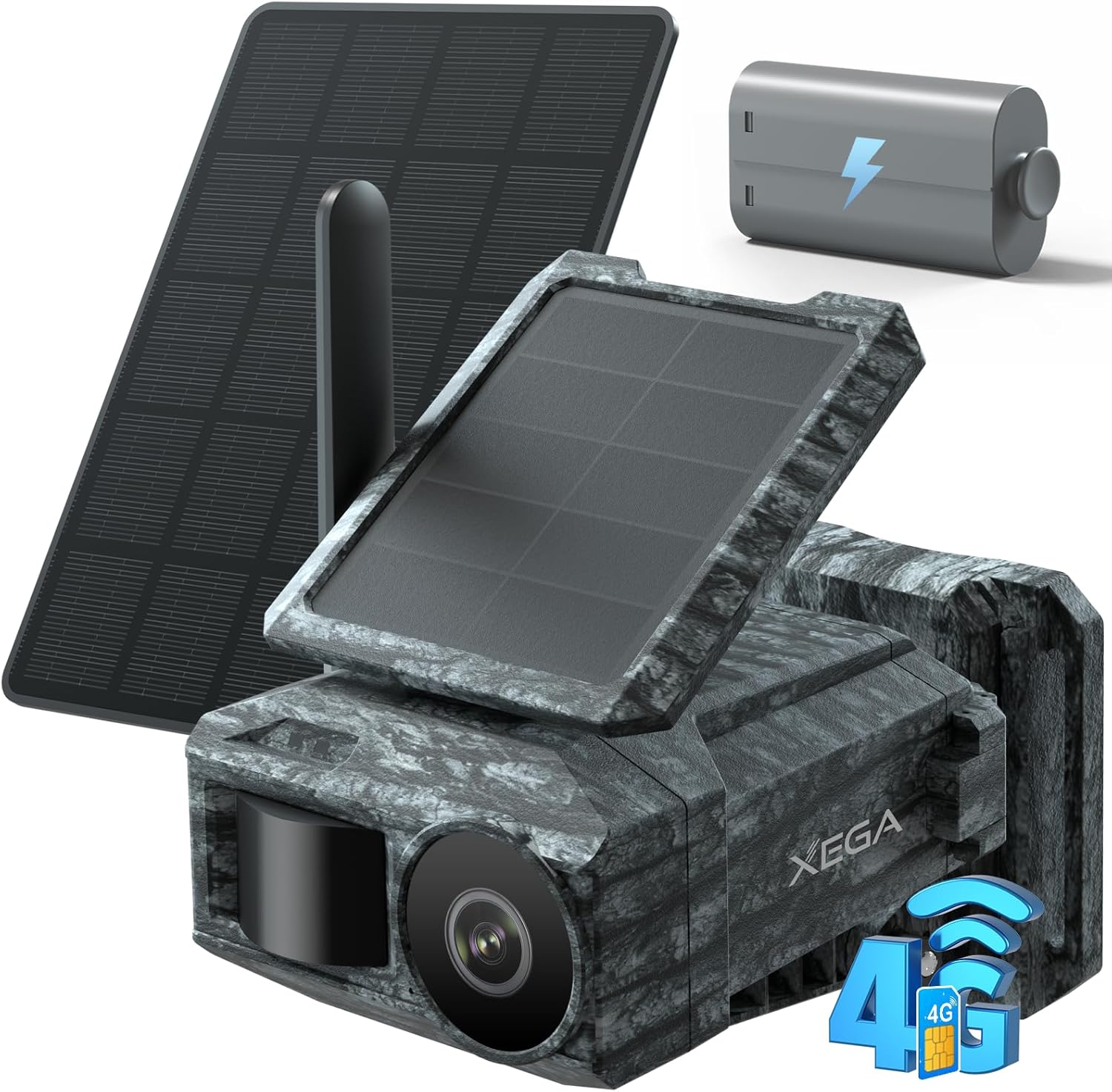 Xega Cámara Solar 4G con Tarjeta SIM 2 Paneles Solares, Fototrampeo Caza Exterior Inalámbrica, Detección de Movimiento, Visión Nocturna Sin Luz, Rotación 220°, Alertas En App (WiFi No Compatible) - 1