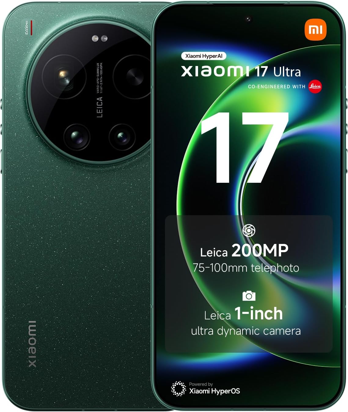 Xiaomi 17 Ultra, Smartphone 16+1024GB, Leica 200MP 75–100mm Teleobjetivo, tecnología LOFIC HDR, Carpa, HyperAI, Leica APO Lente Óptica, Starlit Green, 1 año de garantía adicional, cargador no incluido - 1