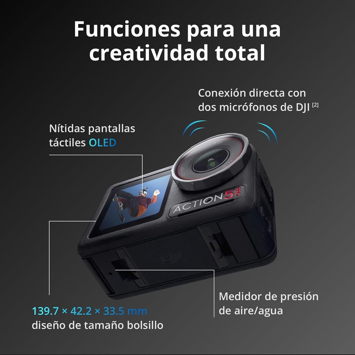 dji Osmo Action 5 Pro Pack Esencial: cámara Deportiva, Sensor 1/1.3", vídeo 4K/120 fps, Seguimiento de Objetivos, estabilización, 2 Pantallas táctiles OLED, cámara de acción 4K para Deportes y Vlogs - 4