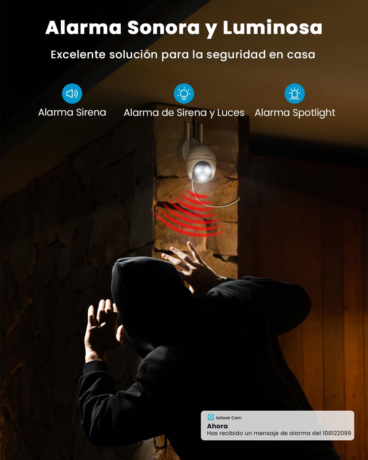 ieGeek 2K Camara Vigilancia WiFi Exterior con Eléctrico, PTZ 355°, Detección de Humano, Seguimiento Automático, Visión Nocturna Color, Alarma de Luz y Sonido, Grabación Continua(2 PCS) - 6