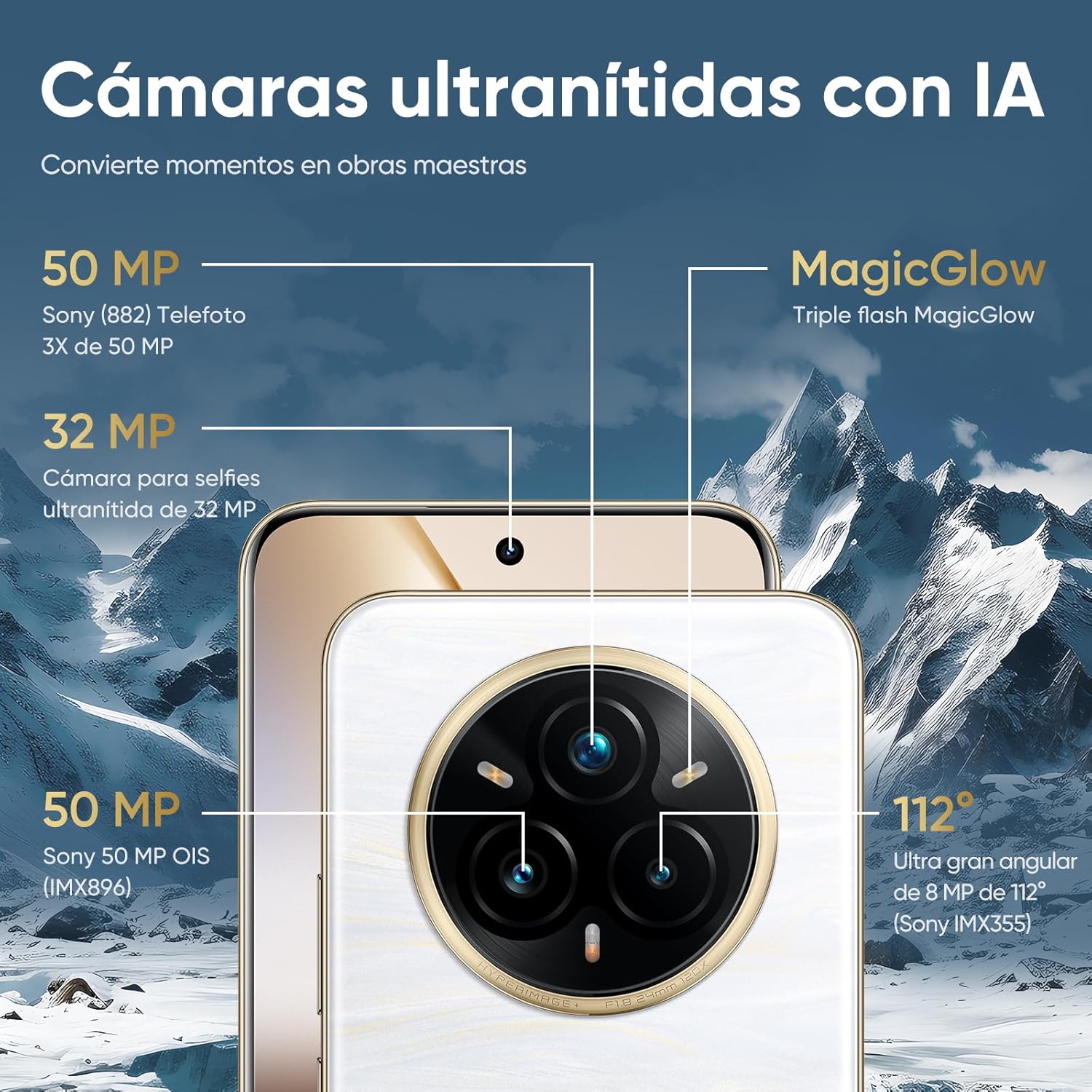 realme 14 Pro+ 5G Android Smartphone, 8+ 256 GB, Sony IMX896 OIS-Kamera, Trendiges Design mit wechselnden Farben, IP69, 6,83" 120-Hz-Display, 5260-mAh-Akku, Weiß (Mit Adapter) - 2
