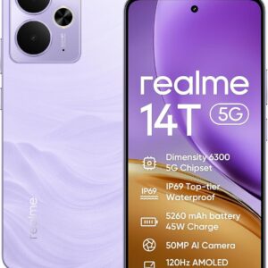 realme 14T 5G Móvil Smartphone 8+256GB,Dimensity 6300 5G Chipset,50MP Ai Camera,6.67'' 120Hz Super AMOLED Display,5260mAh Massive Battery,Dual Sim,NFC,Morado