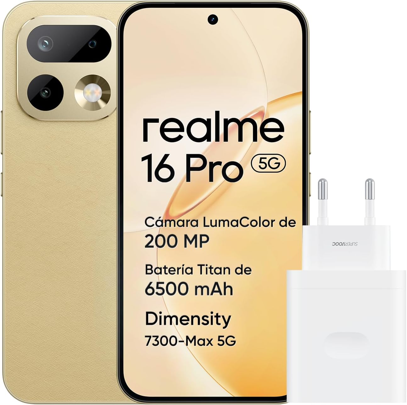 realme 16 Pro 5G Smartphone, 8GB+256GB, Pantalla AMOLED 144Hz 6,78", Batería 6500mAh, Cámara 200MP OIS, IP69K, Carga Rápida 45W, Dual SIM, Next AI, Oro - 1