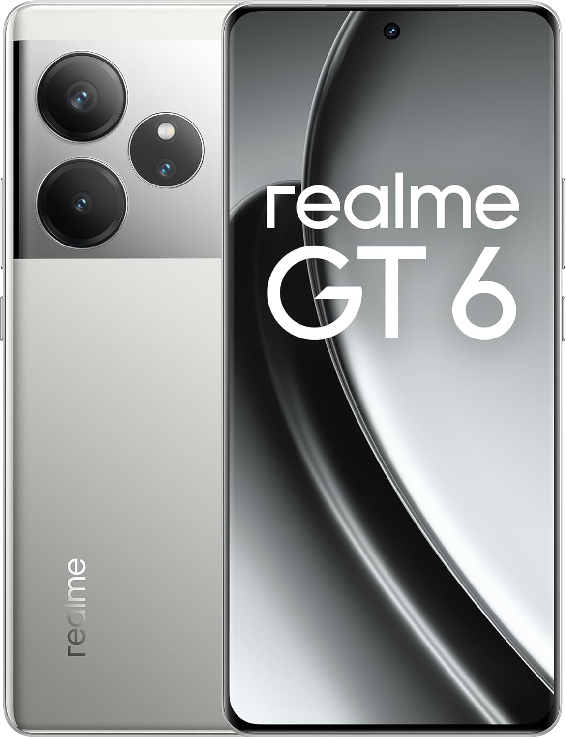 realme GT 6 5G Teléfono Móvil 12+256 GB,Procesador Snapdragon® 8s de 3.ªgeneración,Pantalla ultrabrillante de 6000 nits,Cámara Sony LYT-808 con OIS,Carga SUPERVOOC de 120 W,Plata, sin Adaptador - 1