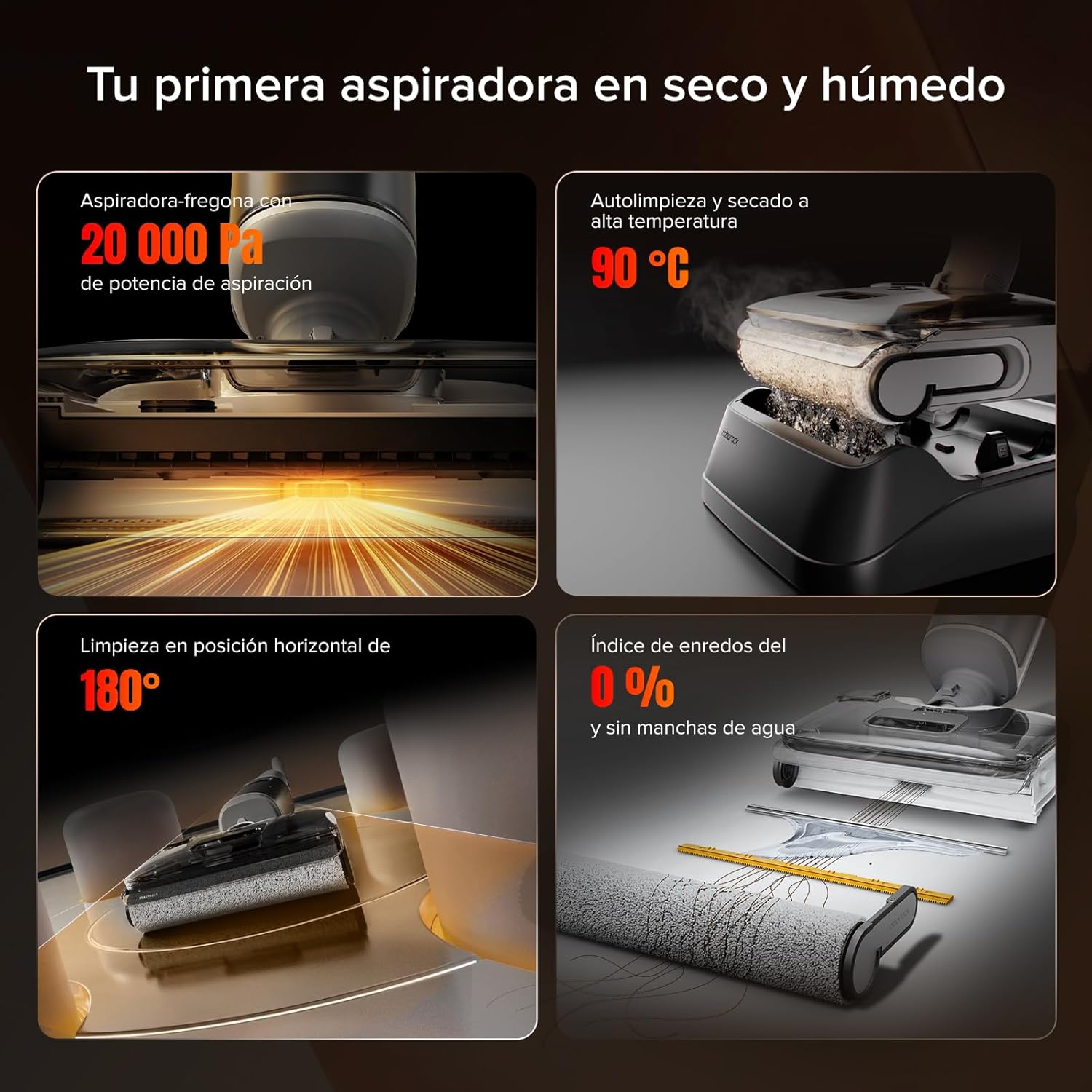 roborock F25 GT Aspiradora en Seco y Húmedo, Aspiradora-Fregona Sin Cable de 20.000 Pa, Autolimpieza a 90 °C y Secado, Limpieza de Bordes, Diseño Plano de 180°, Compacta (12,5 cm), Ligera - 3