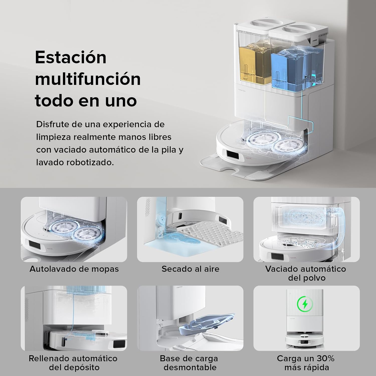 roborock Robot Aspirador QV 35A Set, 8000Pa de succión, Dos mopas giratorias elevables, cepillos antienredos, tecnología reactiva para Evitar obstáculos, navegación y mapeo,Blanco - 3