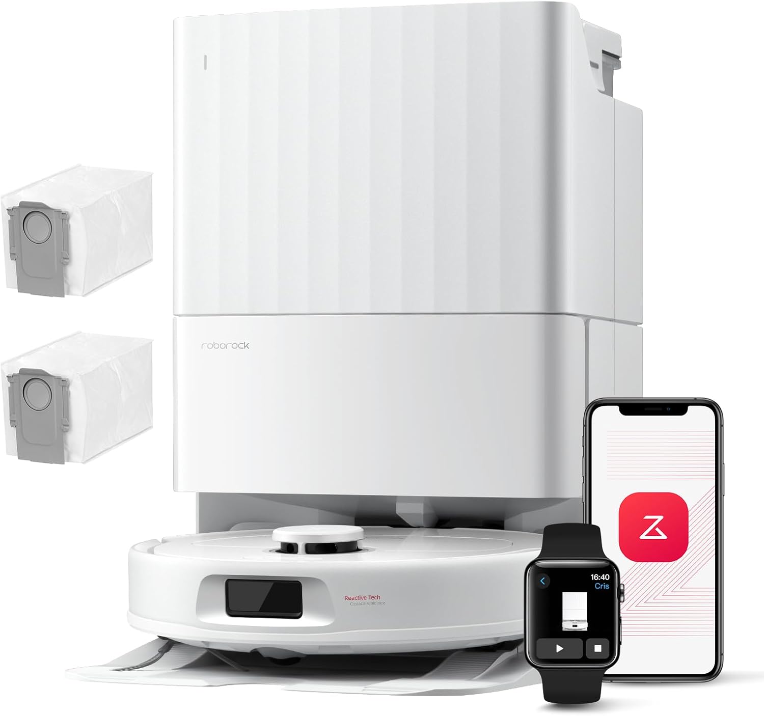 roborock Robot Aspirador QV 35A Set, 8000Pa de succión, Dos mopas giratorias elevables, cepillos antienredos, tecnología reactiva para Evitar obstáculos, navegación y mapeo,Blanco - 1