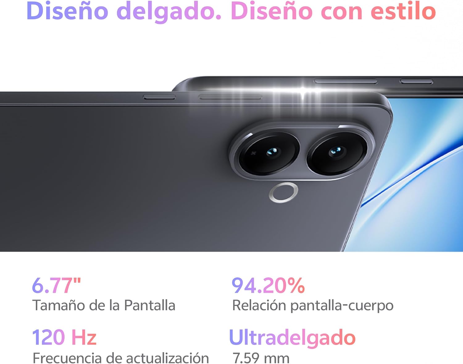 vivo V60 Lite Móvil 5G, 12+12GB RAM extendida 512GB ROM, Dimensity 7360-Turbo, Cámara 50MP, Vídeo 4K, Pantalla 6,7’’ 120 Hz AMOLED, Batería 6500 mAh, Carga rápida 90W, telefono móvil con IA, Black - 2