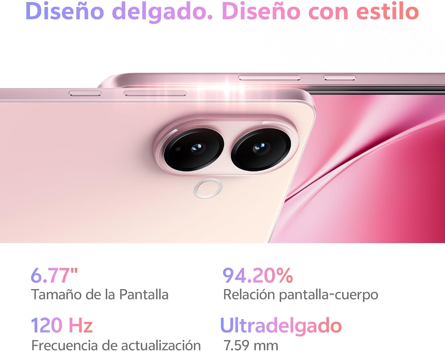 vivo V60 Lite Móvil 5G, 12+12GB RAM extendida 512GB ROM, Dimensity 7360-Turbo, Cámara 50MP, Vídeo 4K, Pantalla 6,7’’ 120 Hz AMOLED, Batería 6500 mAh, Carga rápida 90W, telefono móvil con IA, Pink - 2