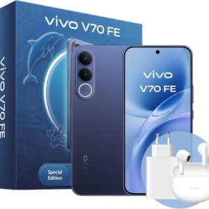 vivo V70 FE Móvil 5G, cámara Principal ultranítida de 200 MP con estabilización de Imagen (OIS), 8+256 GB, 7000 mAh, Pantalla AMOLED de 1,5K, IP68 e IP69, Smartphone con AI, Paquete Regalo,Azul