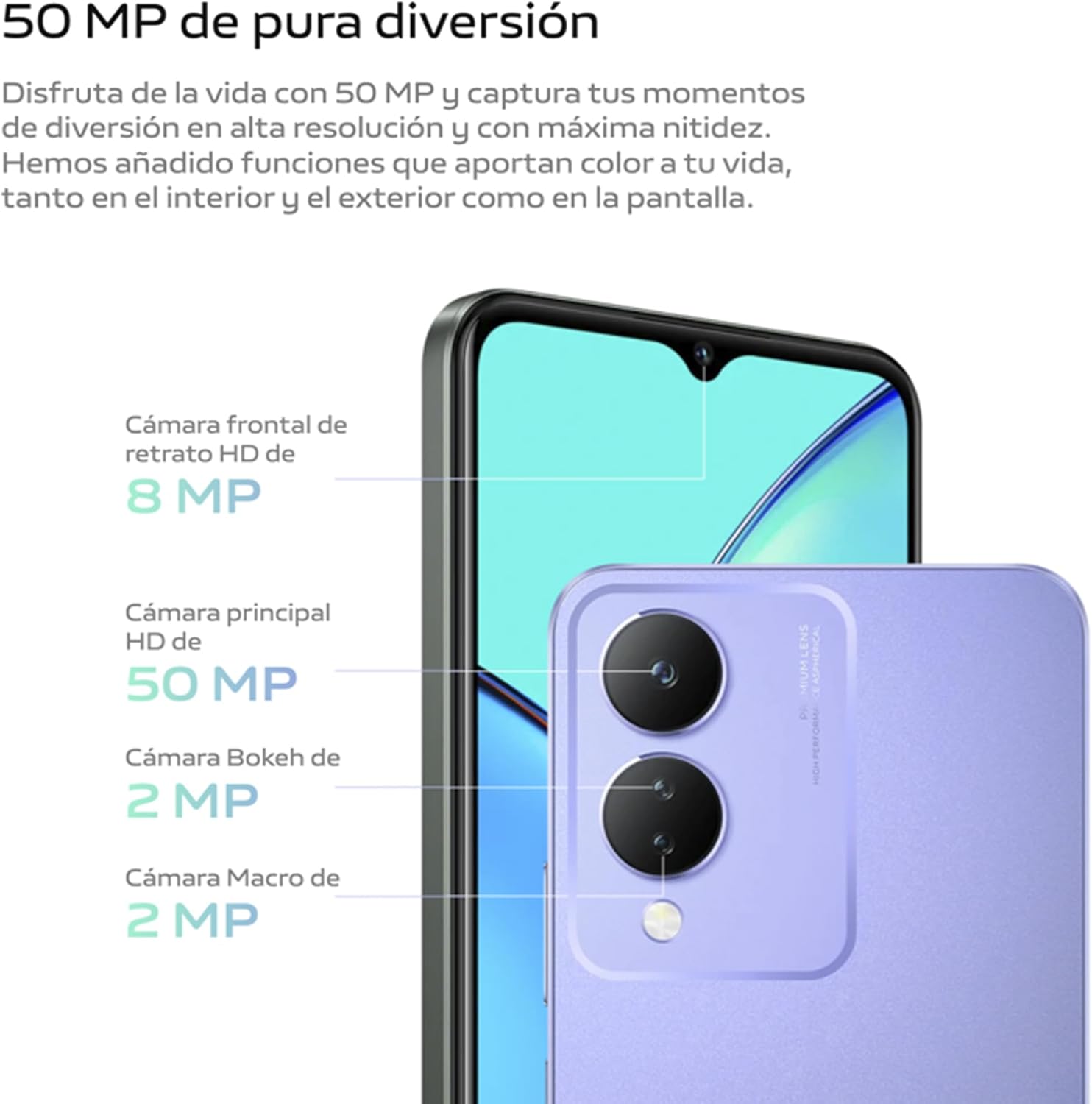 vivo Y17s, Smartphone 4 GB RAM + 128 GB ROM, Triple cámara de 50 MP, Batería de 5000 mAh, Pantalla HD+ de 6,56” de Alto Brillo, Resistencia al Agua IP54, Cuerpo Fino 2.5D, Teléfono móvil Android 13 - 3
