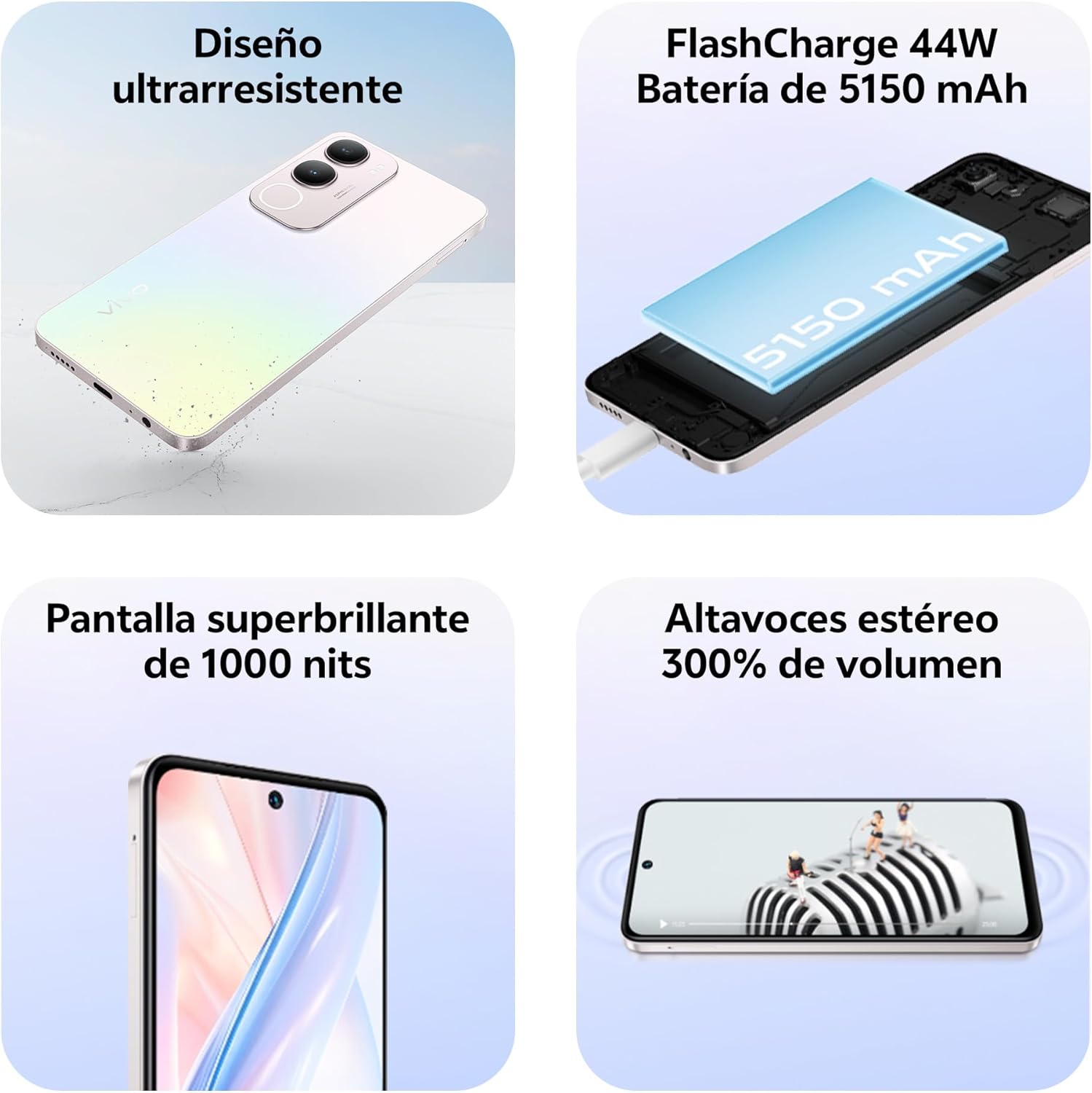 vivo Y19s, Smartphone 6+6GB RAM Extendida, 128GB ROM, Cámara principal de 50 MP, Luz dinámica, Pantalla superbrillante 6,68”, Batería de 5150 mAh, FlashCharge 44W, IP64, Dual SIM, Móvil Android, Plata - 2