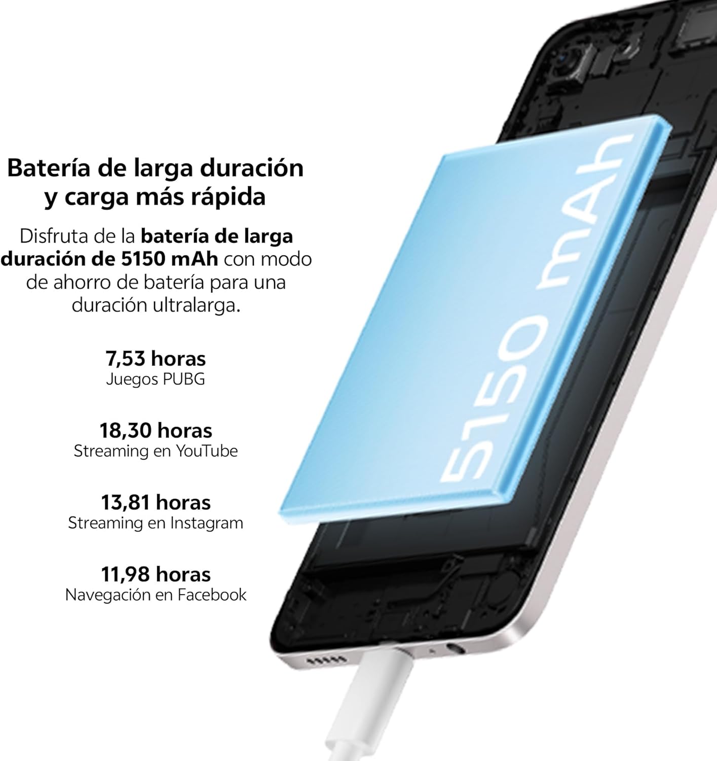vivo Y19s, Smartphone 6+6GB RAM Extendida, 128GB ROM, Cámara principal de 50 MP, Luz dinámica, Pantalla superbrillante 6,68”, Batería de 5150 mAh, FlashCharge 44W, IP64, Dual SIM, Móvil Android, Plata - 5