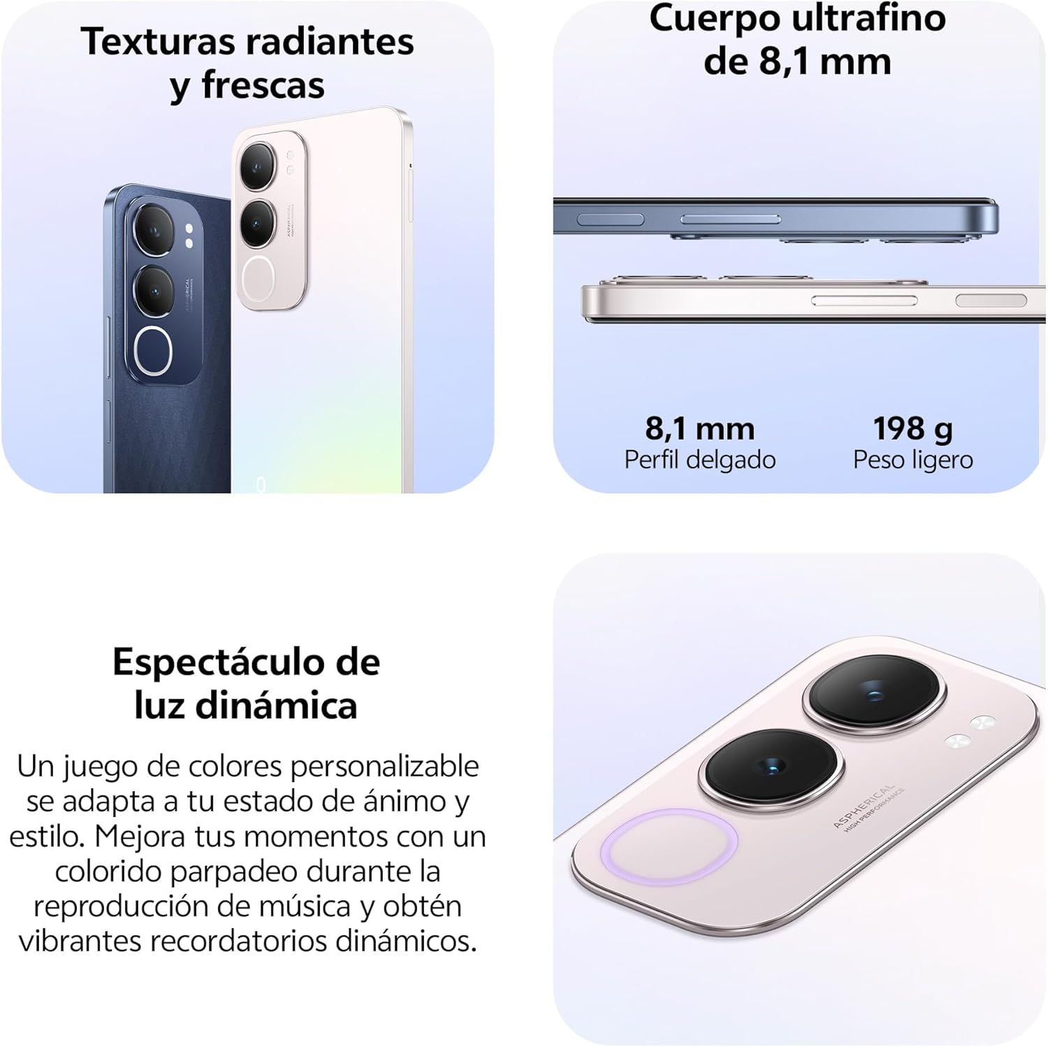 vivo Y19s, Smartphone 6+6GB RAM Extendida, 128GB ROM, Cámara principal de 50 MP, Luz dinámica, Pantalla superbrillante 6,68”, Batería de 5150 mAh, FlashCharge 44W, IP64, Dual SIM, Móvil Android, Plata - 6