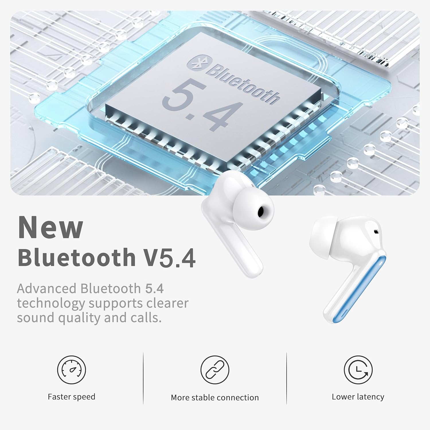 xinwld Auriculares Inalambricos, Auriculares Bluetooth 5.3 In Ear con 4 HD Mic, HiFi Estéreo Cascos Inalambricos, 40H de Reproducción In-Ear Deportivos IP7 Impermeable, USB-C, Azul Claro - 2