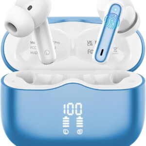 xinwld Auriculares Inalambricos, Auriculares Bluetooth 5.3 In Ear con 4 HD Mic, HiFi Estéreo Cascos Inalambricos, 40H de Reproducción In-Ear Deportivos IP7 Impermeable, USB-C, Azul Claro
