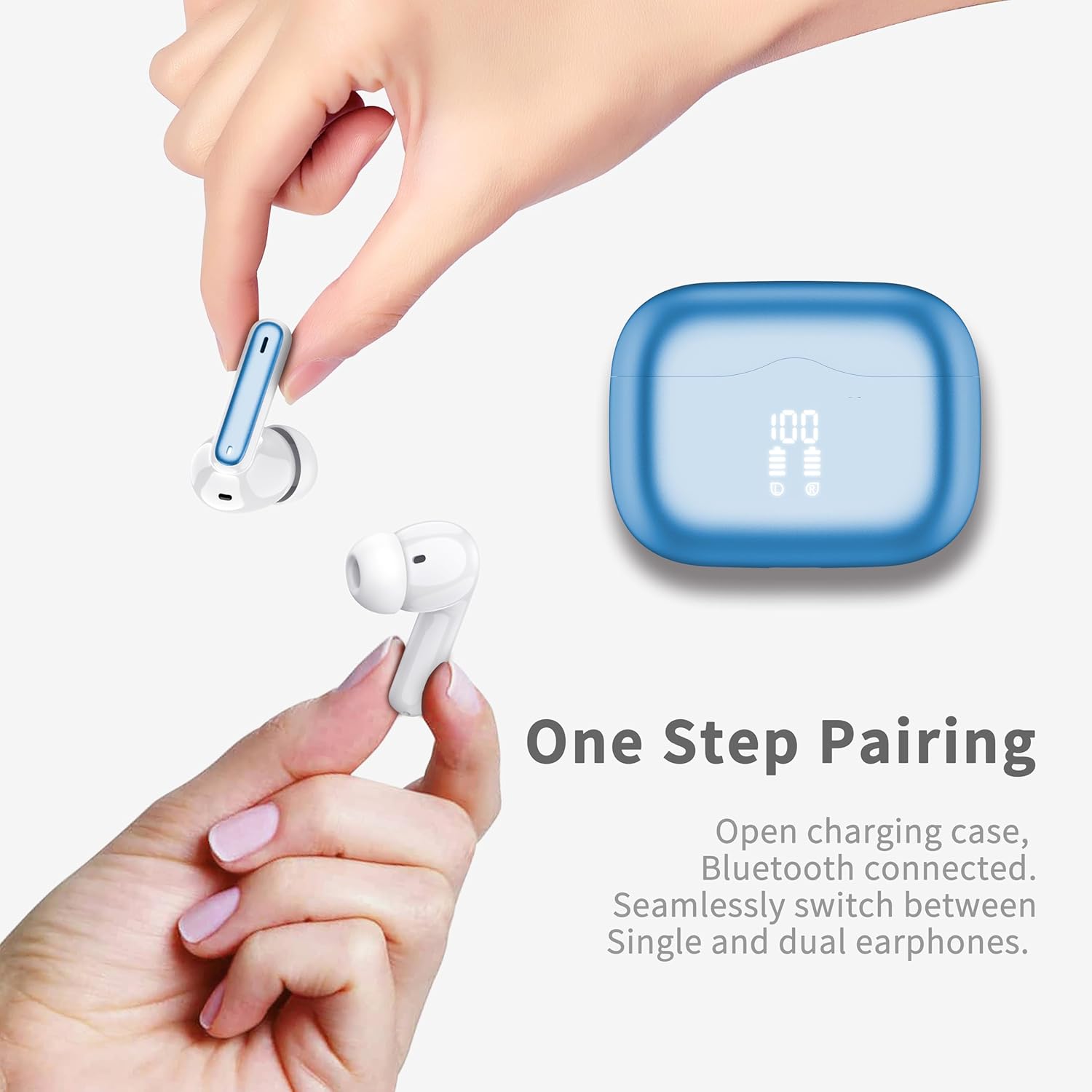 xinwld Auriculares Inalambricos, Auriculares Bluetooth 5.3 In Ear con 4 HD Mic, HiFi Estéreo Cascos Inalambricos, 40H de Reproducción In-Ear Deportivos IP7 Impermeable, USB-C, Azul Claro - 4