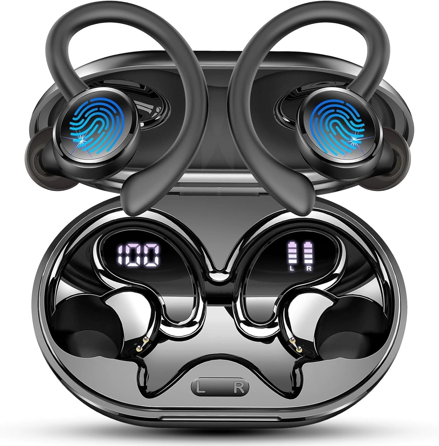2026 Nueva Auriculares Inalambricos Deportivos, Auriculares Bluetooth 5.4 HiFi Estéreo con 4 HD Mic, 50H Cascos Inalambricos Bluetooth con Cancelacion Ruido ENC, IP7 Impermeable Cascos/Pantalla LED - 1