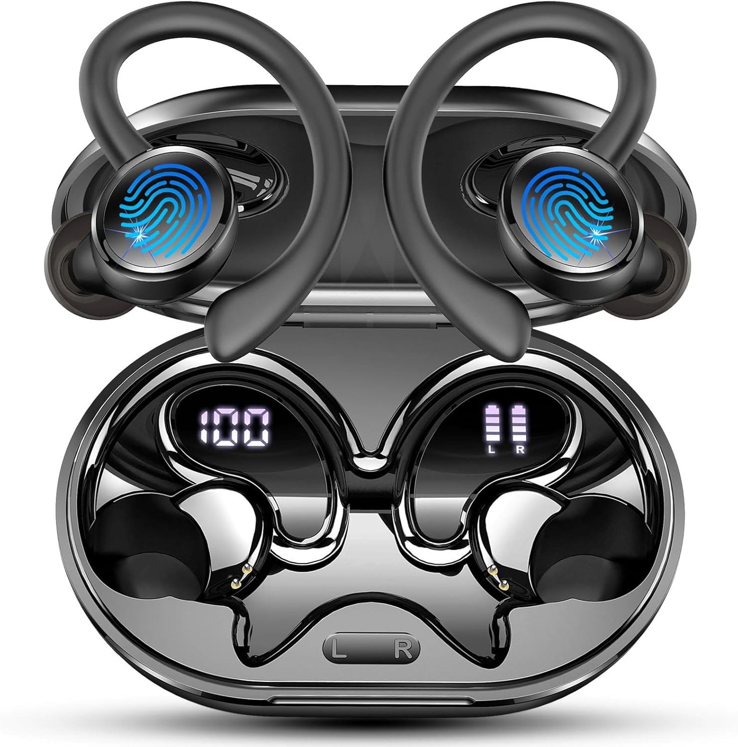 2026 Nueva Auriculares Inalambricos Deportivos, Auriculares Bluetooth 5.4 HiFi Estéreo con 4 HD Mic, 50H Cascos Inalambricos Bluetooth con Cancelacion Ruido ENC, IP7 Impermeable Cascos/Pantalla LED - 1