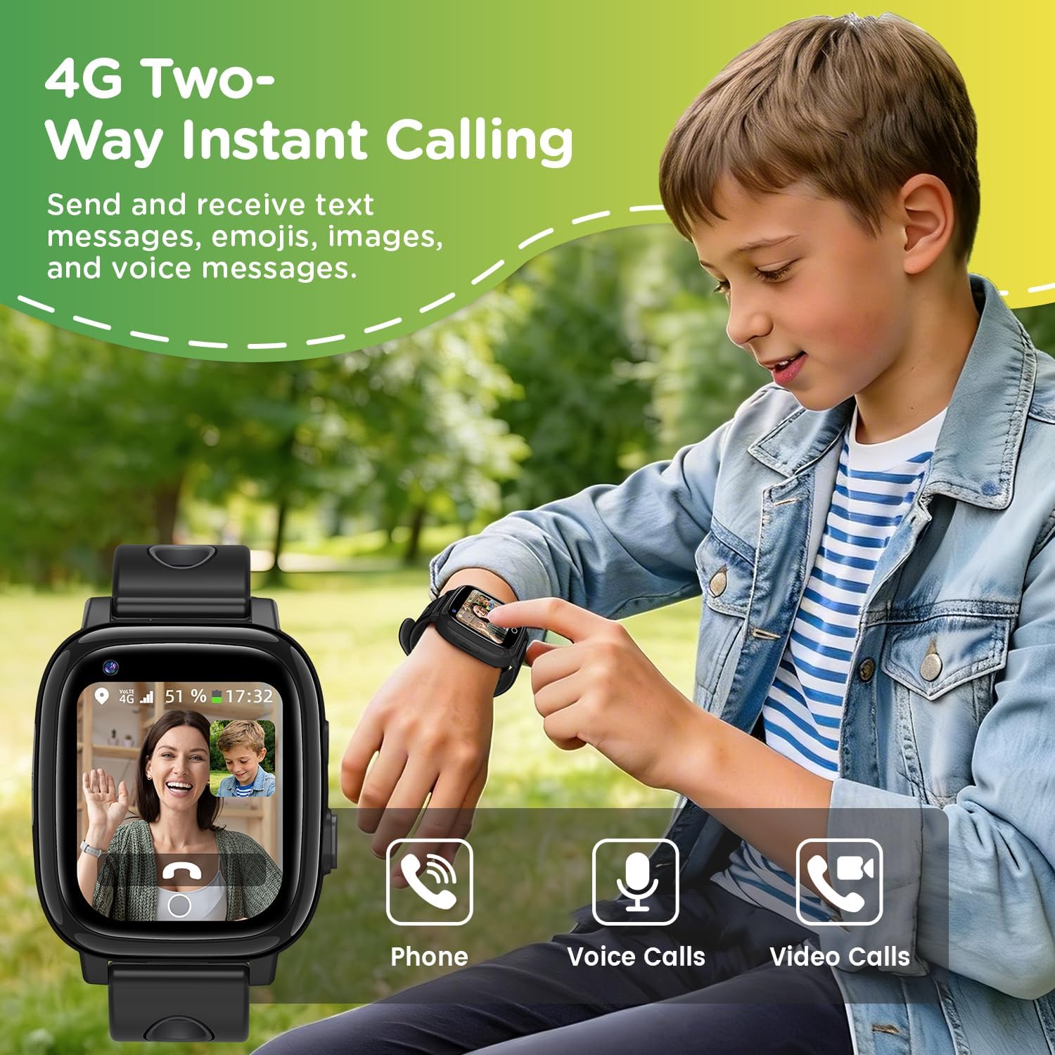 2026 Nuevo 4G Reloj Inteligente Niño con Videollamada & GPS, SOS, Chat de Voz, IP68 Impermeable, Modo Escuela, Podómetro, Despertador, Flashcard, Regalo para Niños Niñas de 4 a 15 Años, Negro - 2