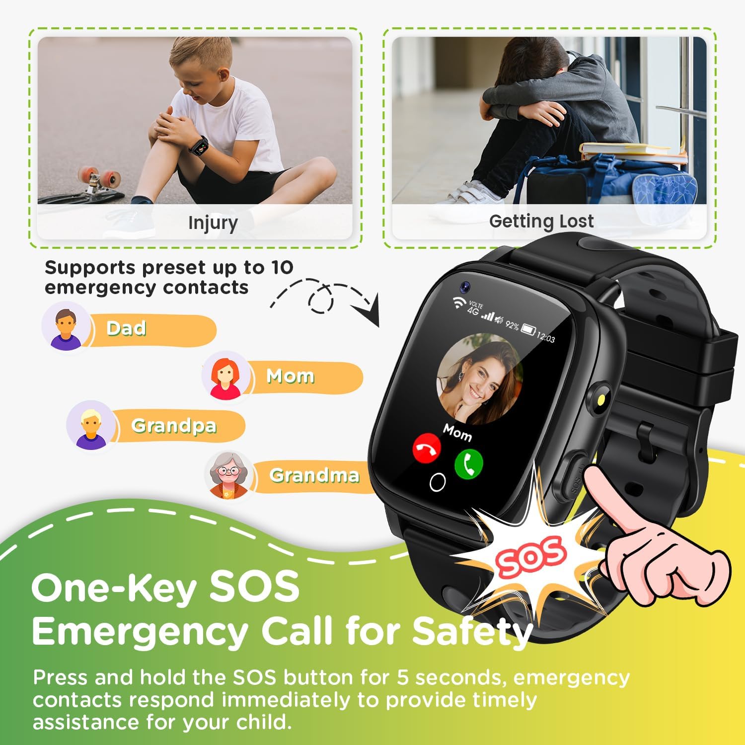 2026 Nuevo 4G Reloj Inteligente Niño con Videollamada & GPS, SOS, Chat de Voz, IP68 Impermeable, Modo Escuela, Podómetro, Despertador, Flashcard, Regalo para Niños Niñas de 4 a 15 Años, Negro - 3
