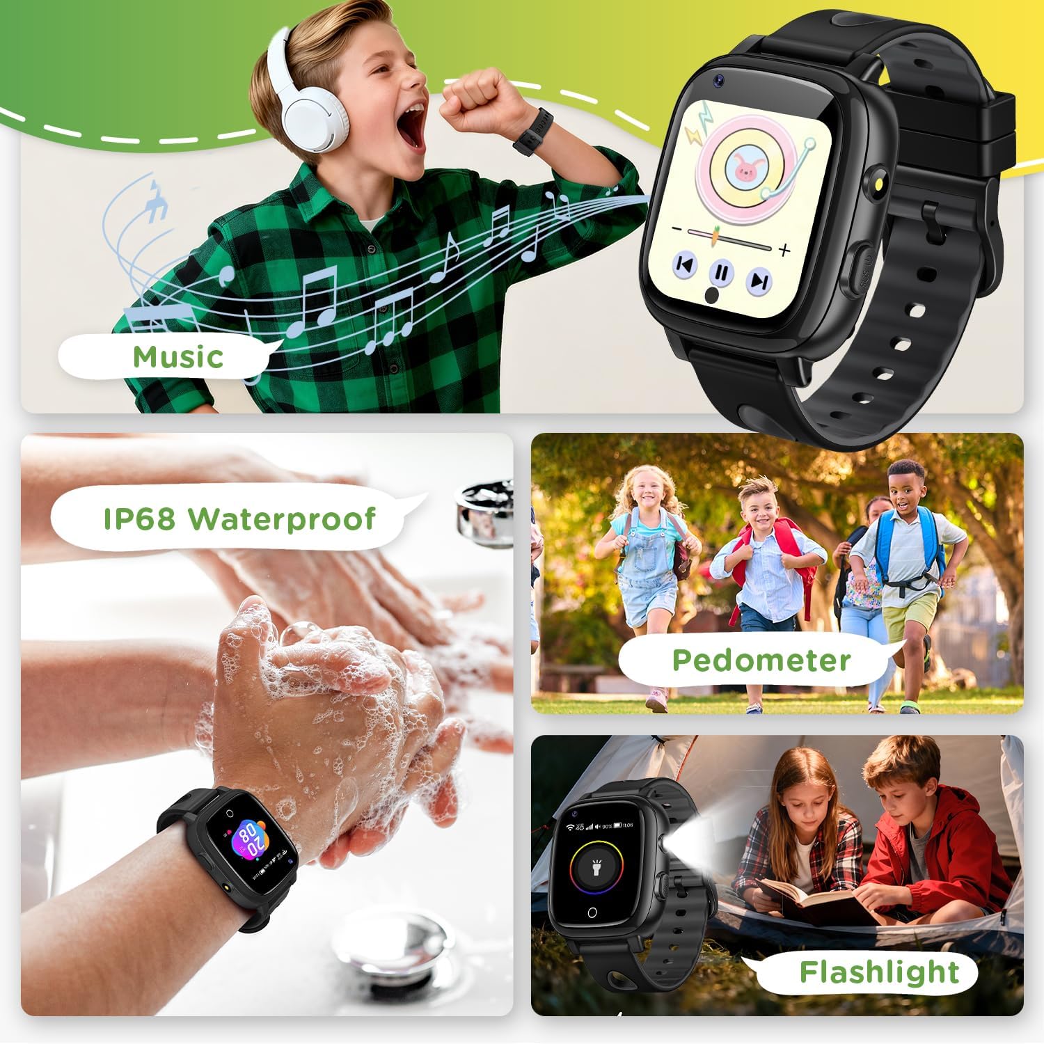 2026 Nuevo 4G Reloj Inteligente Niño con Videollamada & GPS, SOS, Chat de Voz, IP68 Impermeable, Modo Escuela, Podómetro, Despertador, Flashcard, Regalo para Niños Niñas de 4 a 15 Años, Negro - 5