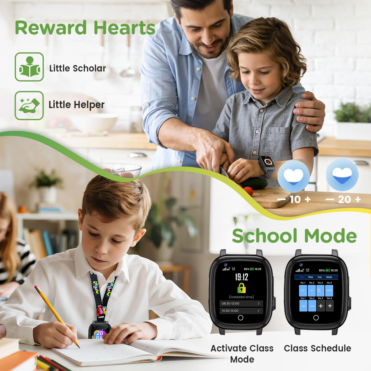 2026 Nuevo 4G Reloj Inteligente Niño con Videollamada & GPS, SOS, Chat de Voz, IP68 Impermeable, Modo Escuela, Podómetro, Despertador, Flashcard, Regalo para Niños Niñas de 4 a 15 Años, Negro - 6