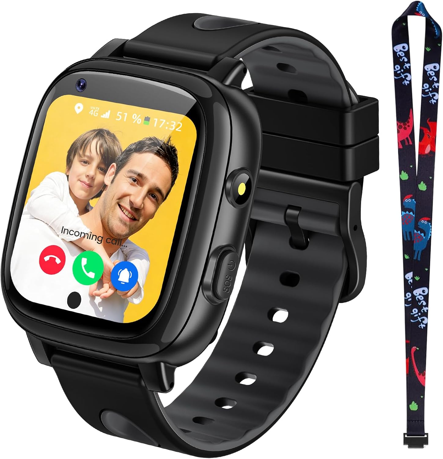 2026 Nuevo 4G Reloj Inteligente Niño con Videollamada & GPS, SOS, Chat de Voz, IP68 Impermeable, Modo Escuela, Podómetro, Despertador, Flashcard, Regalo para Niños Niñas de 4 a 15 Años, Negro - 1