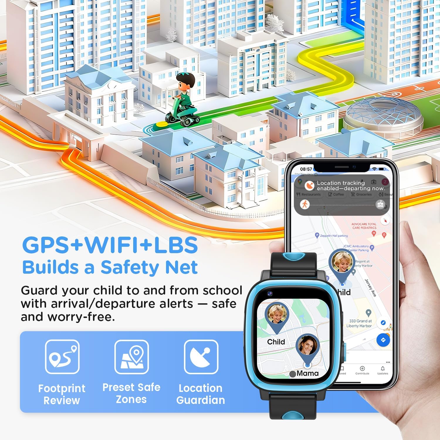 2026 Nuevo 4G Reloj Inteligente Niño con Videollamada & GPS, SOS, Chat de Voz, IP68 Impermeable, Modo Escuela, Podómetro, Despertador, Flashcard, Regalo para Niños y Niñas de 4 a 15 Años Azul - 4