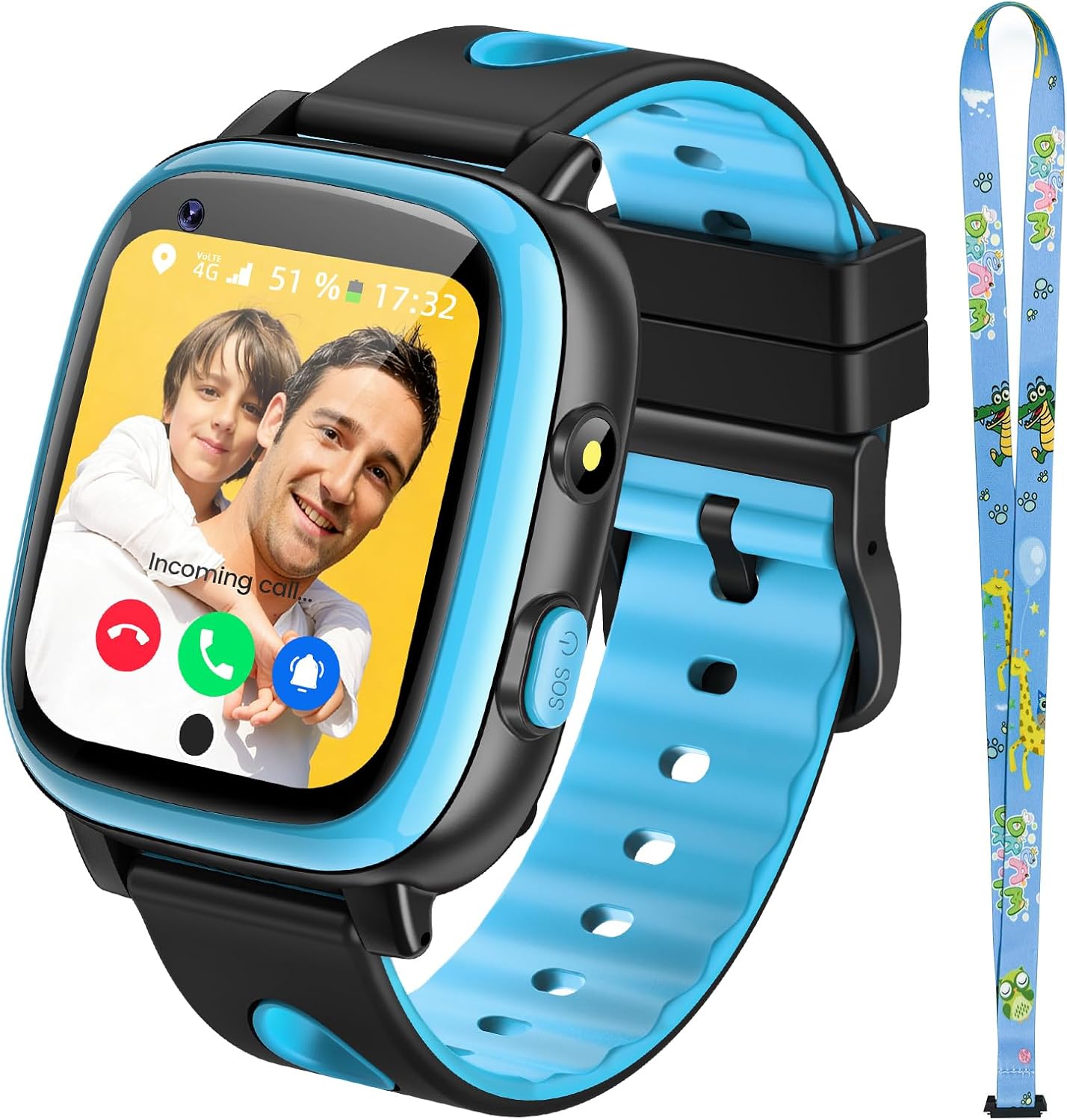 2026 Nuevo 4G Reloj Inteligente Niño con Videollamada & GPS, SOS, Chat de Voz, IP68 Impermeable, Modo Escuela, Podómetro, Despertador, Flashcard, Regalo para Niños y Niñas de 4 a 15 Años Azul - 1