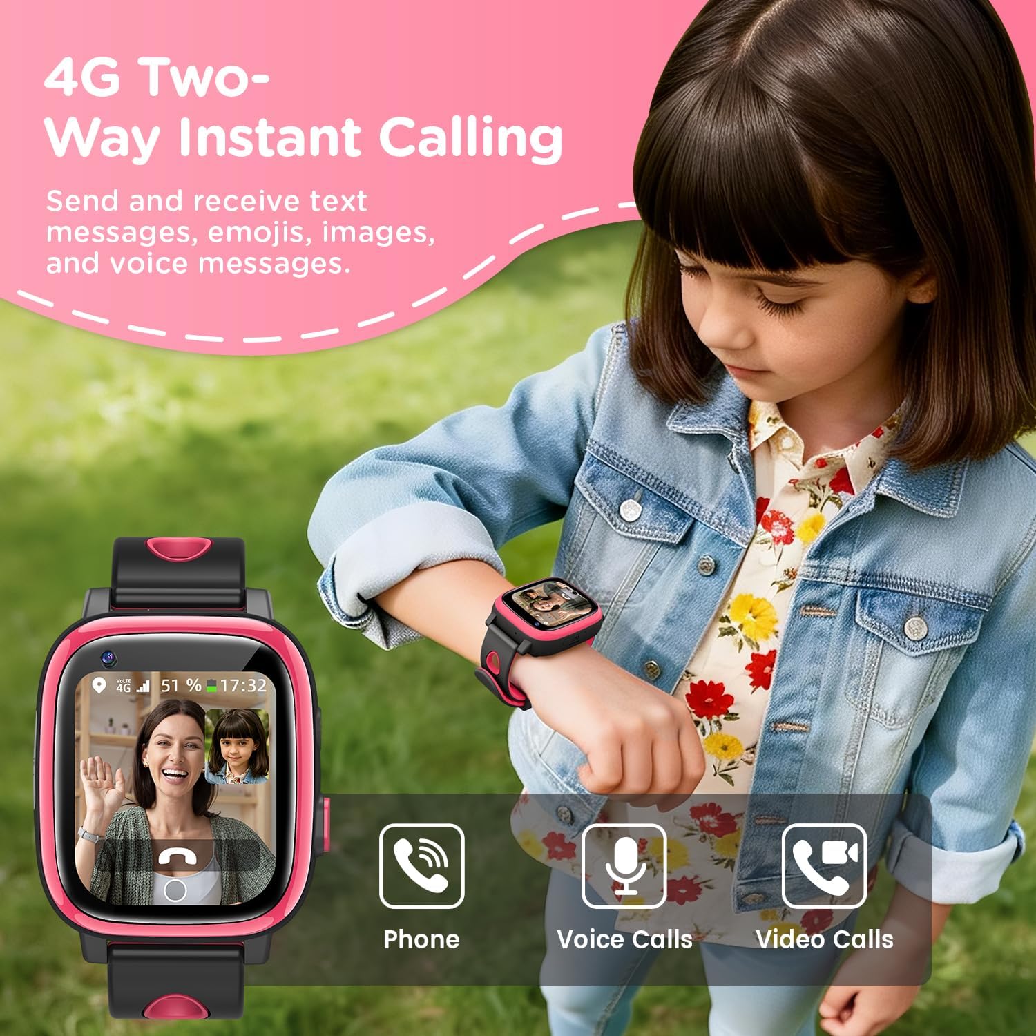 2026 Nuevo 4G Reloj Inteligente Niño con Videollamada & GPS, SOS, Chat de Voz, IP68 Impermeable, Modo Escuela, Podómetro, Despertador, Flashcard, Regalo para Niños y Niñas de 4 a 15 Años Rojo - 2