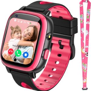 2026 Nuevo 4G Reloj Inteligente Niño con Videollamada & GPS, SOS, Chat de Voz, IP68 Impermeable, Modo Escuela, Podómetro, Despertador, Flashcard, Regalo para Niños y Niñas de 4 a 15 Años Rojo